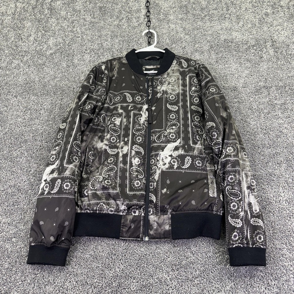 Hollister Jacket Mens Medium Black Bandana Paisley Bomber Full Zip Casual